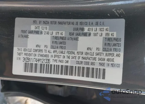 2017 Mazda Mazda3 Touring z USA, uszkodzony, nr VIN 3MZBN1V74HM121335